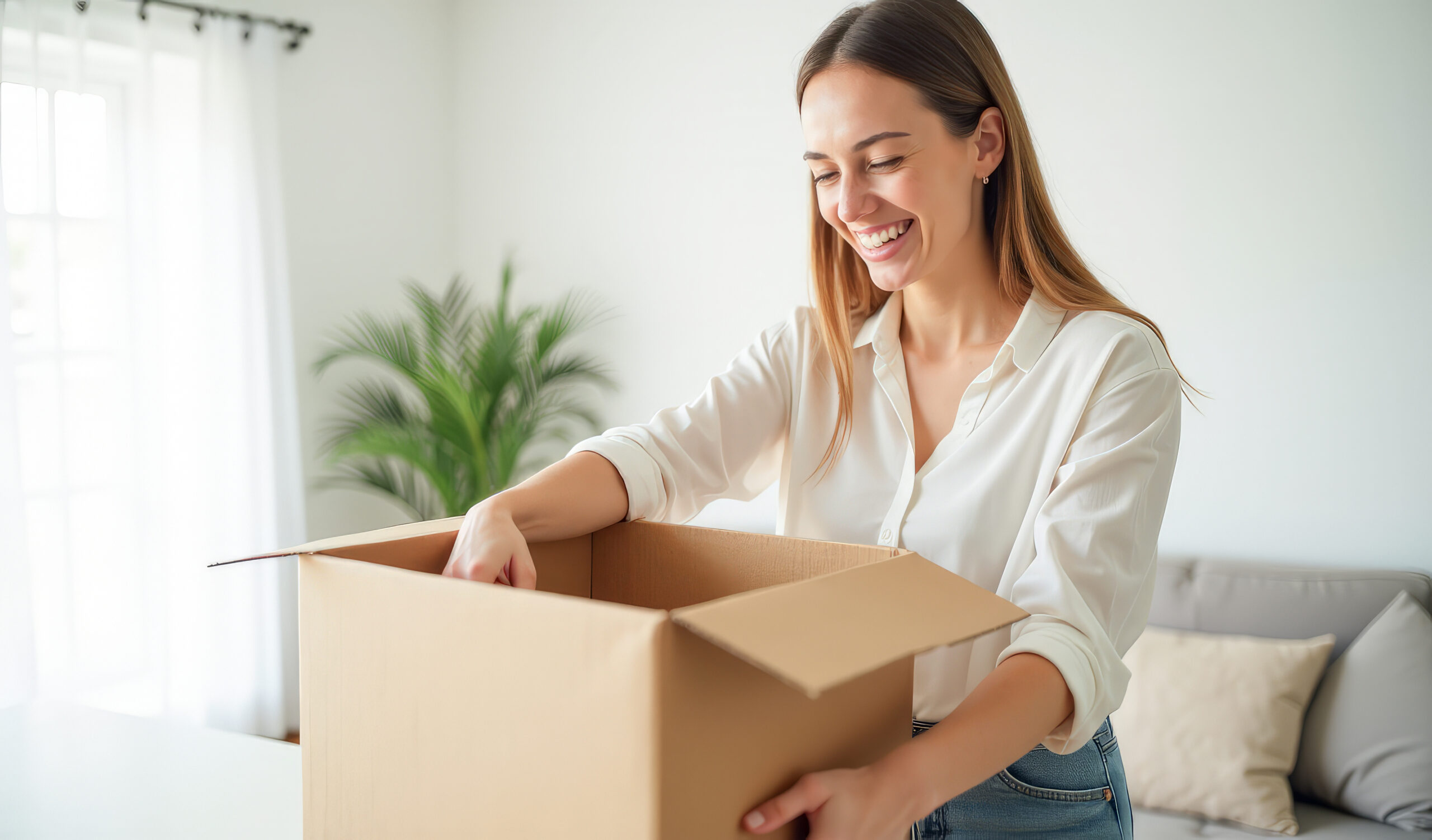 A woman packing boxes for self storage in Worcester